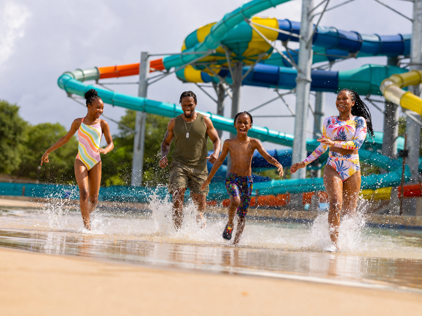 Military family enjoying a day of waterpark fun at Splashway
